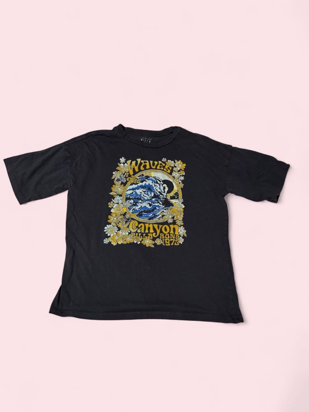 Billabong Black 'Waves Canyon' Graphic Tee with Blue and Yellow Print